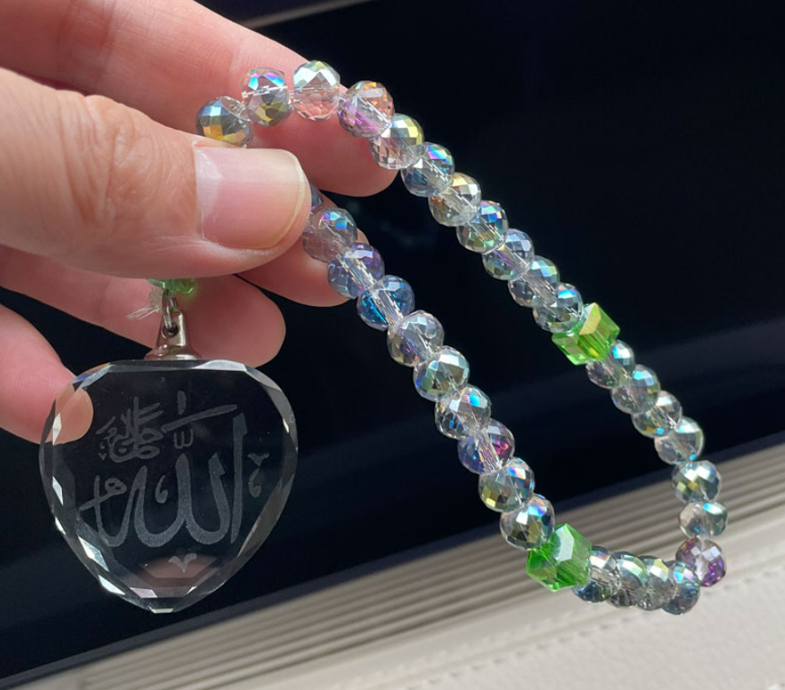 Heart shape ALLAH name Crystal Car Hanging with beautiful beads
