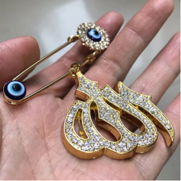 ALLAH Turkey Evil Eye Stainless Steel White Crystals Islamic Brooch Baby Pin