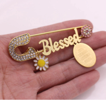 Blessed Dua Flower Stainless Steel Golden Islamic Brooch Baby Pin
