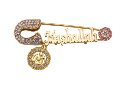 ALLAH Mashallah Turkish Evil Eye Stainless Steel Islamic Brooch Baby Pin