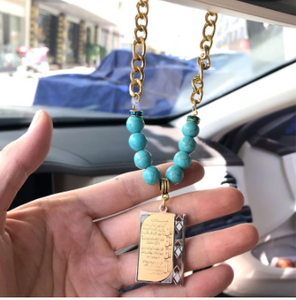 Four Qul Surah Islamic Car Hanging with blue beads