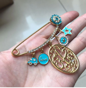 Imam Hussain Stainless Steel Blue & Golden Islamic Brooch Baby Pin