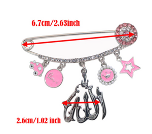 Allah Stainless Steel Black & Pink With Crystals Islamic Brooch Baby Pin