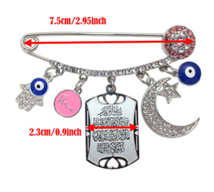 Crescent Moon Star Dua Hamsa Hand Turkish Evil Eye Stainless Steel Islamic Brooch Baby Pin