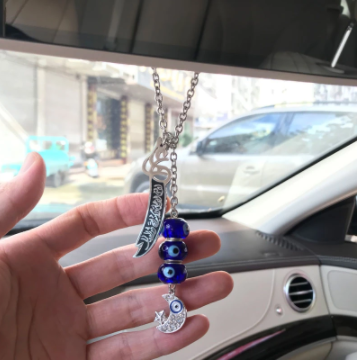 Zulfiqar Sword of Imam Ali Evil Eye Blue Beads Car Rear View Mirror Car Pendant Hanging