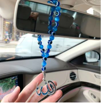 Allah Car Rear View Mirror Turkish Evil Eye Blue Beads Pendant Hanging