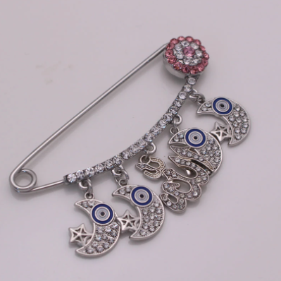 ALLAH Crescent Moon Evil Eye with Crystals Islamic Brooch