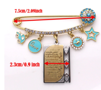 Four Qul Surah Star Car King Love Stainless Steel Blue Golden Silver With Crystals Islamic Brooch Baby Pin