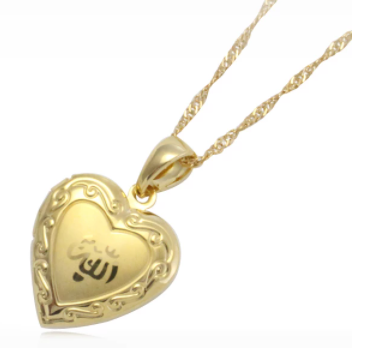 Heart shaped locket necklace with ALLAH name in gold colour