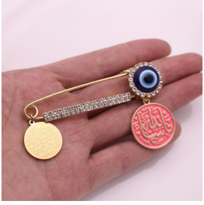 Mashallah Ayatul Kursi  Stainless Steel Golden & Red Islamic Brooch Baby Pin