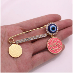 Mashallah Ayatul Kursi  Stainless Steel Golden & Red Islamic Brooch Baby Pin