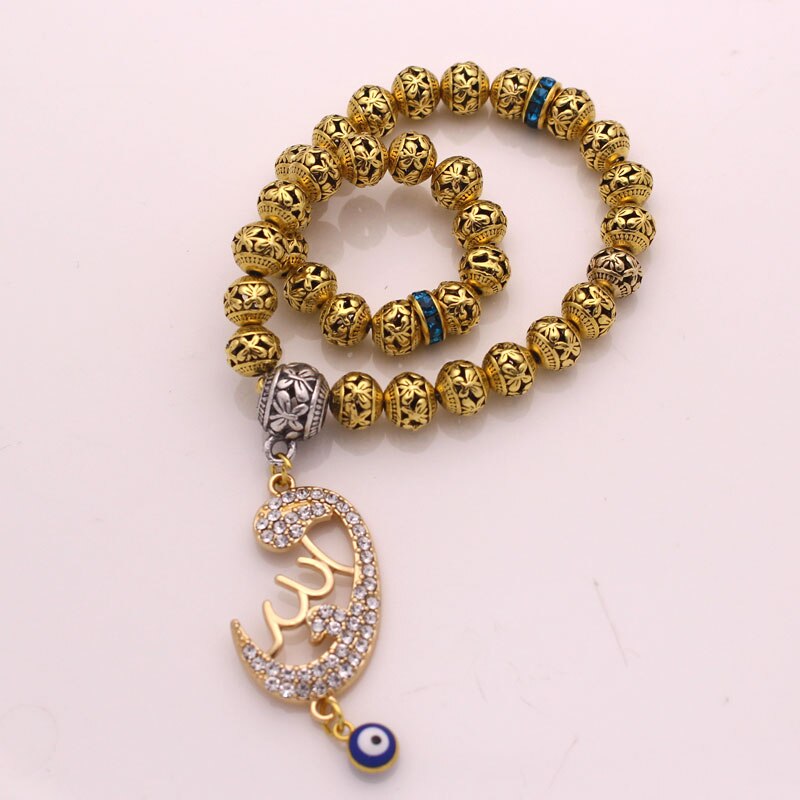 33 Beads Name of ALLAH الله on a Gold Diamante Pendant Tasbih