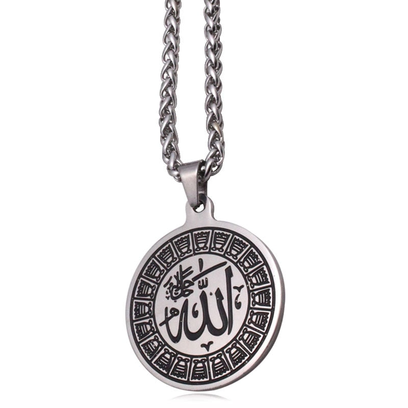 ALLAH الله Name Islamic Round shape Necklace Pendant Muslims in Black