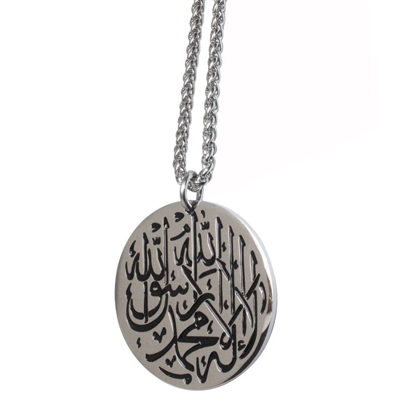 Kalima Shahada Silver colour round shape necklace pendant for Muslims