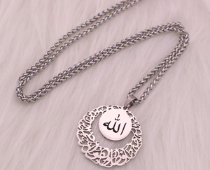 ALLAH name Islamic necklace pendant for Muslims in silver colour